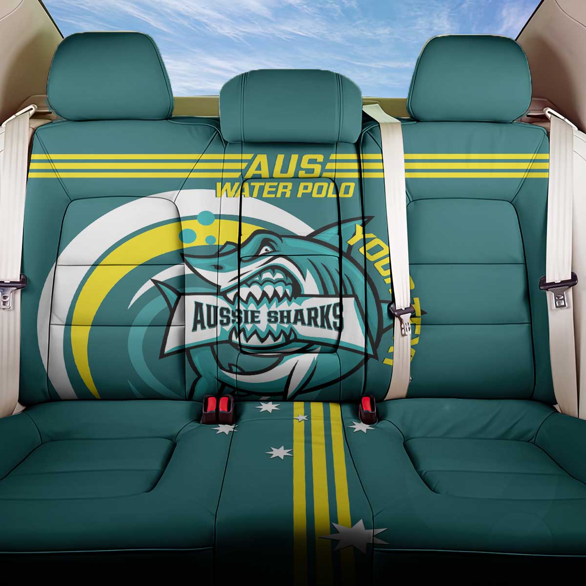 Custom Australia Water Polo 2024 Back Car Seat Cover Aussie Shark Sporty Version