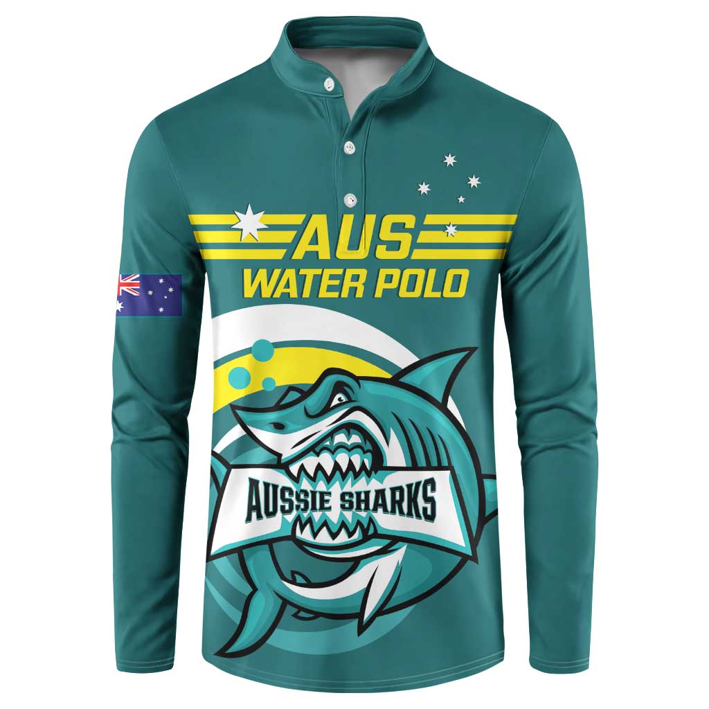 Custom Australia Water Polo 2024 Button Sweatshirt Aussie Shark Sporty Version