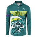 Custom Australia Water Polo 2024 Button Sweatshirt Aussie Shark Sporty Version