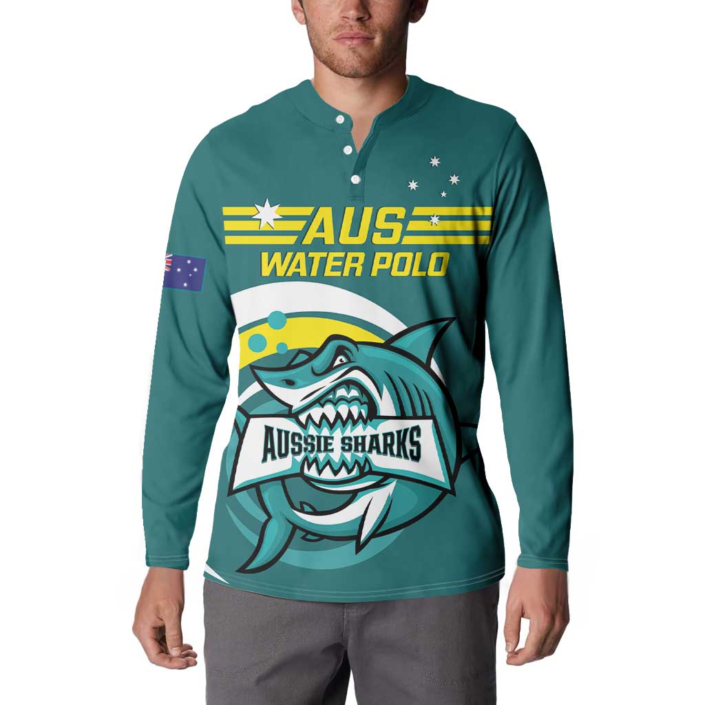 Custom Australia Water Polo 2024 Button Sweatshirt Aussie Shark Sporty Version
