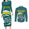 Custom Australia Water Polo 2024 Couples Matching Long Sleeve Bodycon Dress and Long Sleeve Button Shirt Aussie Shark Sporty Version