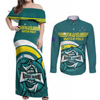 Custom Australia Water Polo 2024 Couples Matching Off Shoulder Maxi Dress and Long Sleeve Button Shirt Aussie Shark Sporty Version