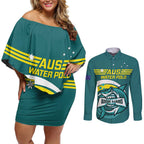 Custom Australia Water Polo 2024 Couples Matching Off Shoulder Short Dress and Long Sleeve Button Shirt Aussie Shark Sporty Version