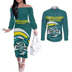 Custom Australia Water Polo 2024 Couples Matching Off The Shoulder Long Sleeve Dress and Long Sleeve Button Shirt Aussie Shark Sporty Version