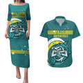 Custom Australia Water Polo 2024 Couples Matching Puletasi and Hawaiian Shirt Aussie Shark Sporty Version