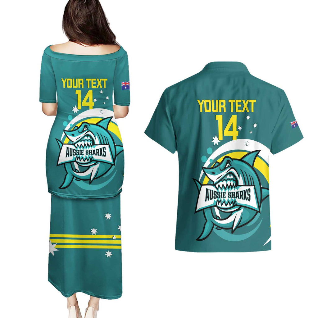 Custom Australia Water Polo 2024 Couples Matching Puletasi and Hawaiian Shirt Aussie Shark Sporty Version