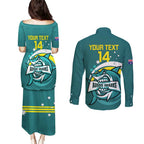 Custom Australia Water Polo 2024 Couples Matching Puletasi and Long Sleeve Button Shirt Aussie Shark Sporty Version