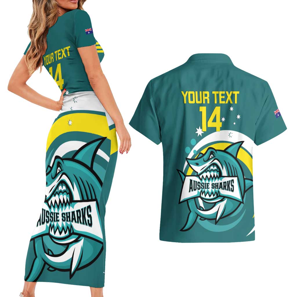 Custom Australia Water Polo 2024 Couples Matching Short Sleeve Bodycon Dress and Hawaiian Shirt Aussie Shark Sporty Version