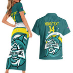 Custom Australia Water Polo 2024 Couples Matching Short Sleeve Bodycon Dress and Hawaiian Shirt Aussie Shark Sporty Version