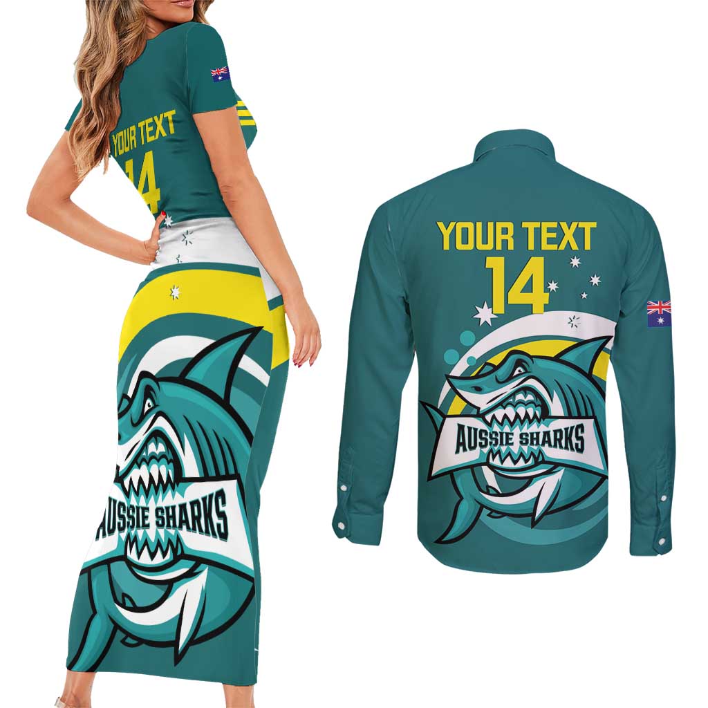 Custom Australia Water Polo 2024 Couples Matching Short Sleeve Bodycon Dress and Long Sleeve Button Shirt Aussie Shark Sporty Version