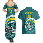 Custom Australia Water Polo 2024 Couples Matching Summer Maxi Dress and Hawaiian Shirt Aussie Shark Sporty Version