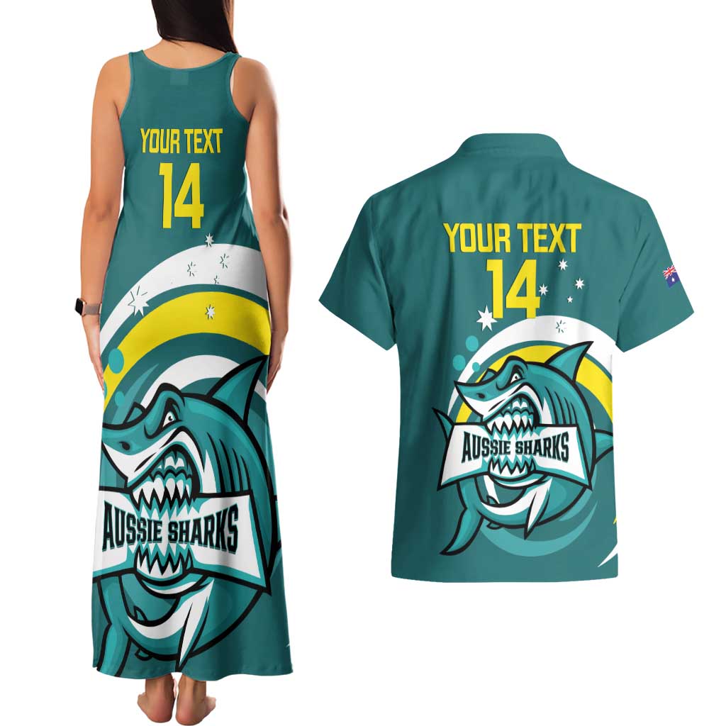 Custom Australia Water Polo 2024 Couples Matching Tank Maxi Dress and Hawaiian Shirt Aussie Shark Sporty Version