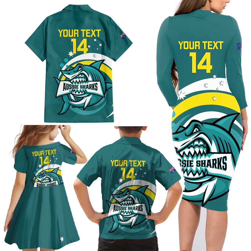 Custom Australia Water Polo 2024 Family Matching Long Sleeve Bodycon Dress and Hawaiian Shirt Aussie Shark Sporty Version