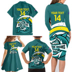 Custom Australia Water Polo 2024 Family Matching Long Sleeve Bodycon Dress and Hawaiian Shirt Aussie Shark Sporty Version