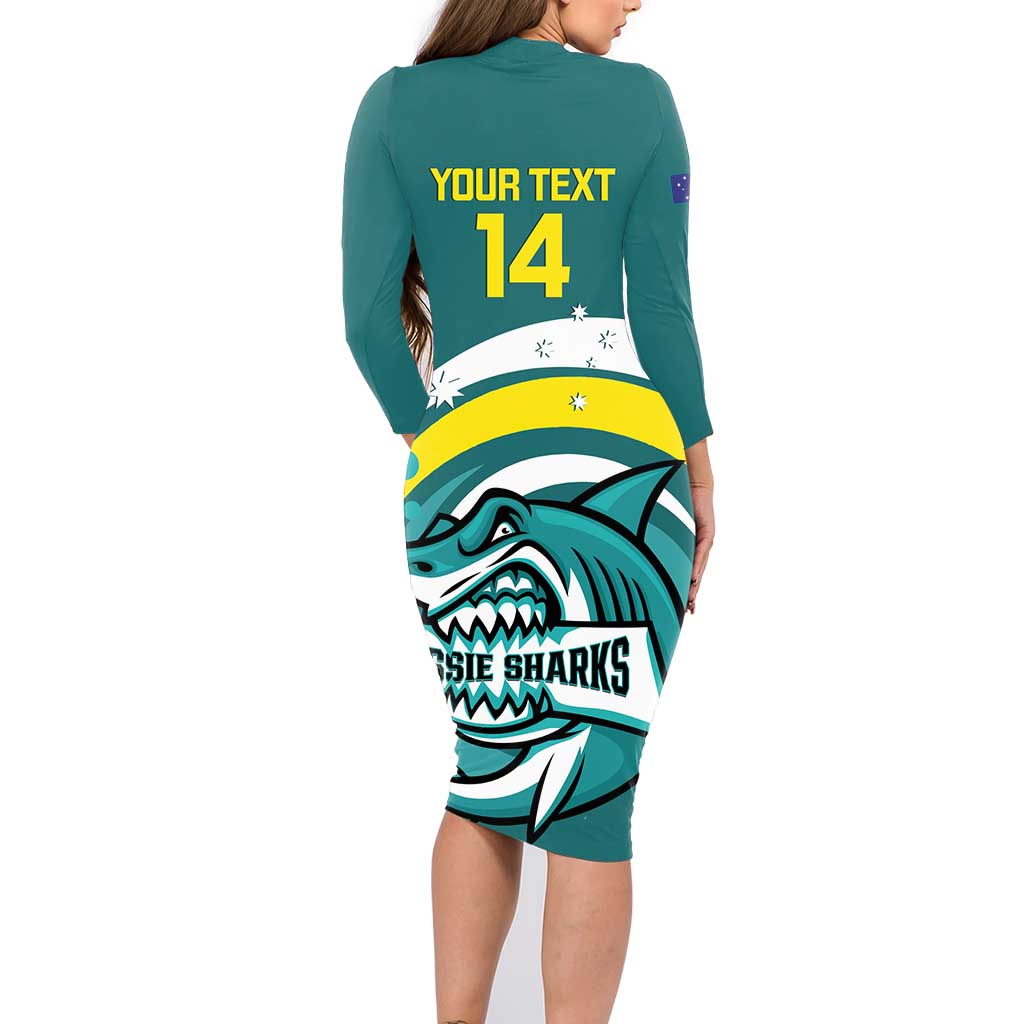 Custom Australia Water Polo 2024 Family Matching Long Sleeve Bodycon Dress and Hawaiian Shirt Aussie Shark Sporty Version