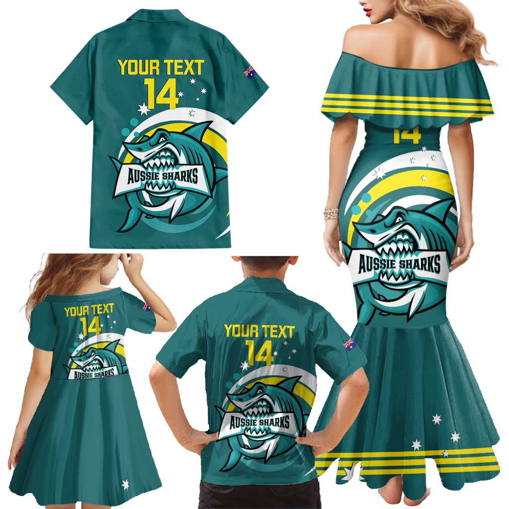 Custom Australia Water Polo 2024 Family Matching Mermaid Dress and Hawaiian Shirt Aussie Shark Sporty Version