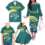 Custom Australia Water Polo 2024 Family Matching Off The Shoulder Long Sleeve Dress and Hawaiian Shirt Aussie Shark Sporty Version