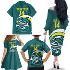 Custom Australia Water Polo 2024 Family Matching Off The Shoulder Long Sleeve Dress and Hawaiian Shirt Aussie Shark Sporty Version