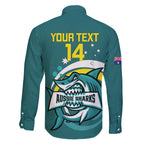Custom Australia Water Polo 2024 Family Matching Off The Shoulder Long Sleeve Dress and Hawaiian Shirt Aussie Shark Sporty Version