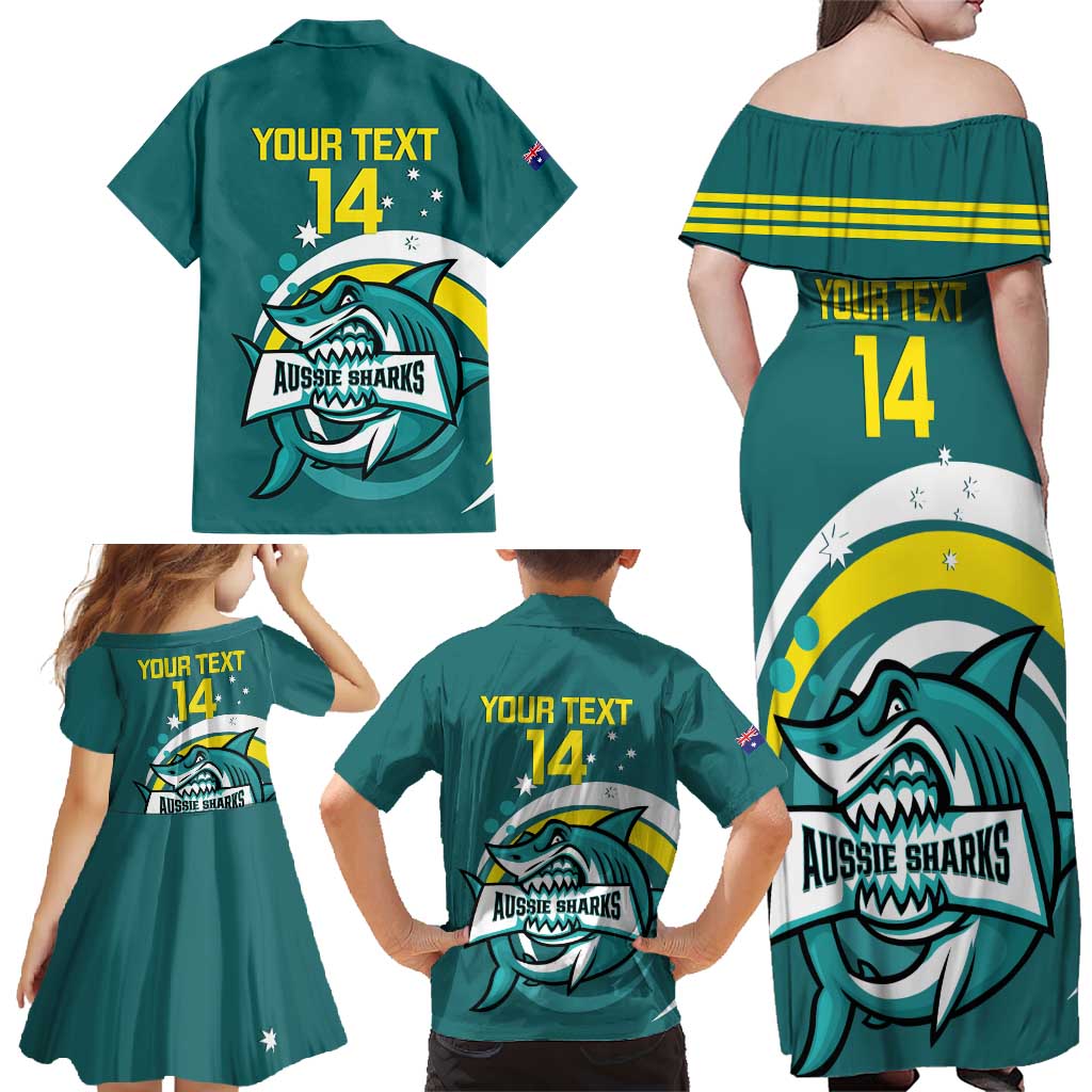 Custom Australia Water Polo 2024 Family Matching Off Shoulder Maxi Dress and Hawaiian Shirt Aussie Shark Sporty Version