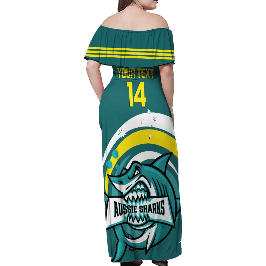 Custom Australia Water Polo 2024 Family Matching Off Shoulder Maxi Dress and Hawaiian Shirt Aussie Shark Sporty Version