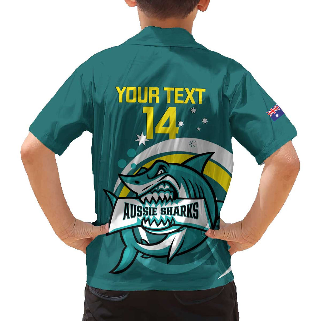Custom Australia Water Polo 2024 Family Matching Off Shoulder Short Dress and Hawaiian Shirt Aussie Shark Sporty Version