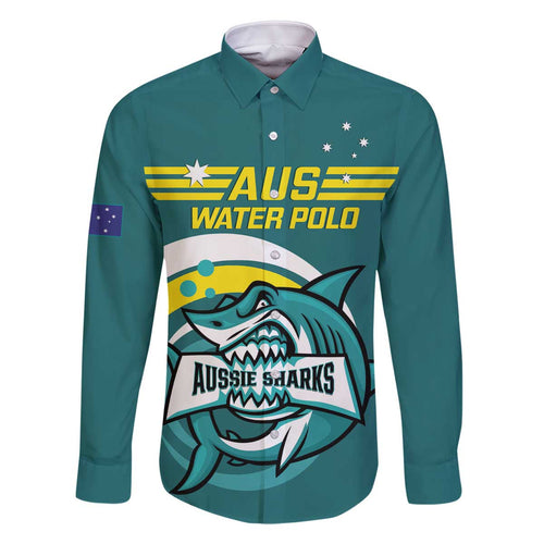 Custom Australia Water Polo 2024 Family Matching Off Shoulder Short Dress and Hawaiian Shirt Aussie Shark Sporty Version