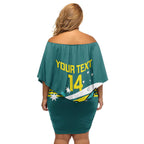 Custom Australia Water Polo 2024 Family Matching Off Shoulder Short Dress and Hawaiian Shirt Aussie Shark Sporty Version