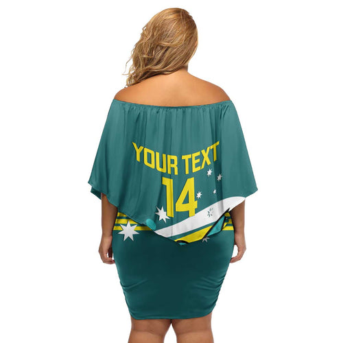 Custom Australia Water Polo 2024 Family Matching Off Shoulder Short Dress and Hawaiian Shirt Aussie Shark Sporty Version