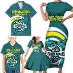 Custom Australia Water Polo 2024 Family Matching Short Sleeve Bodycon Dress and Hawaiian Shirt Aussie Shark Sporty Version
