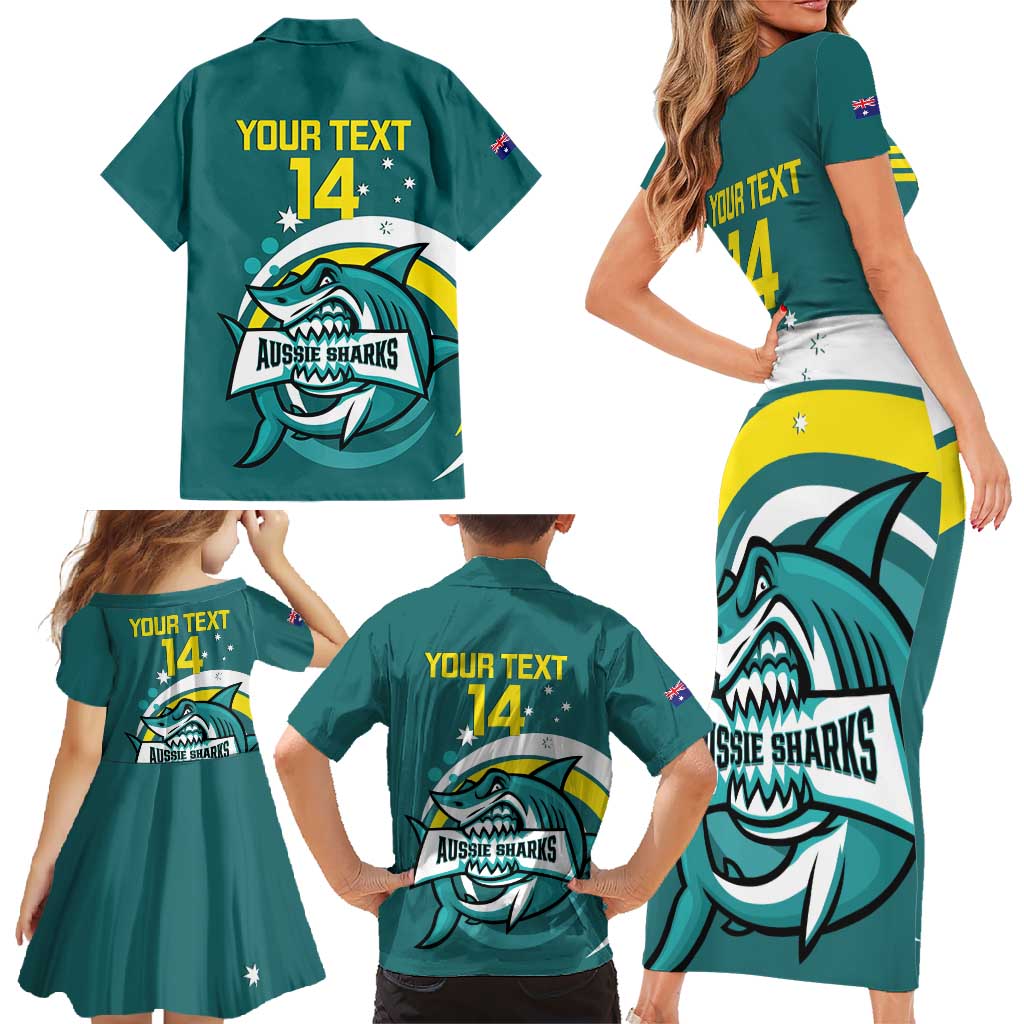 Custom Australia Water Polo 2024 Family Matching Short Sleeve Bodycon Dress and Hawaiian Shirt Aussie Shark Sporty Version