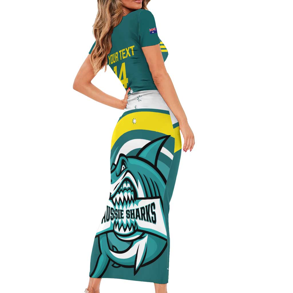Custom Australia Water Polo 2024 Family Matching Short Sleeve Bodycon Dress and Hawaiian Shirt Aussie Shark Sporty Version