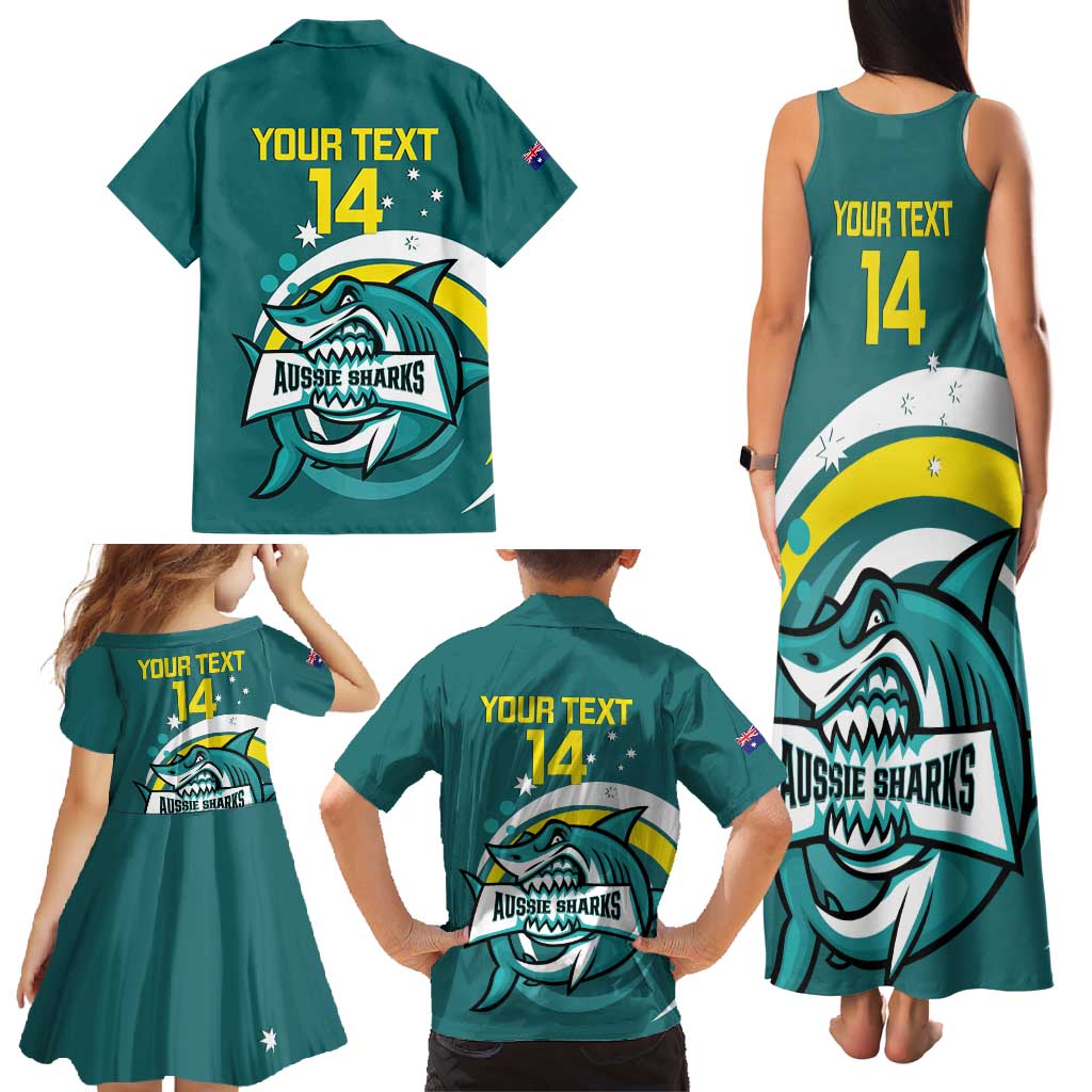 Custom Australia Water Polo 2024 Family Matching Tank Maxi Dress and Hawaiian Shirt Aussie Shark Sporty Version