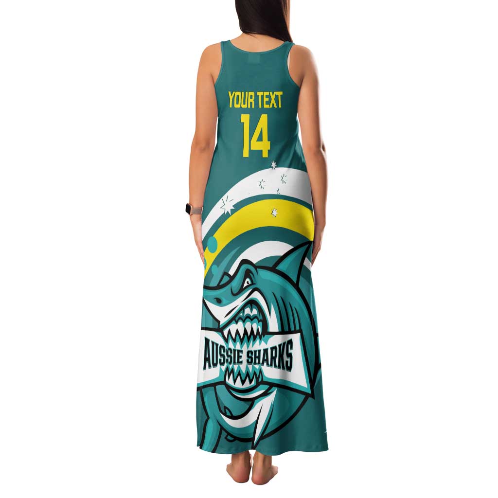 Custom Australia Water Polo 2024 Family Matching Tank Maxi Dress and Hawaiian Shirt Aussie Shark Sporty Version