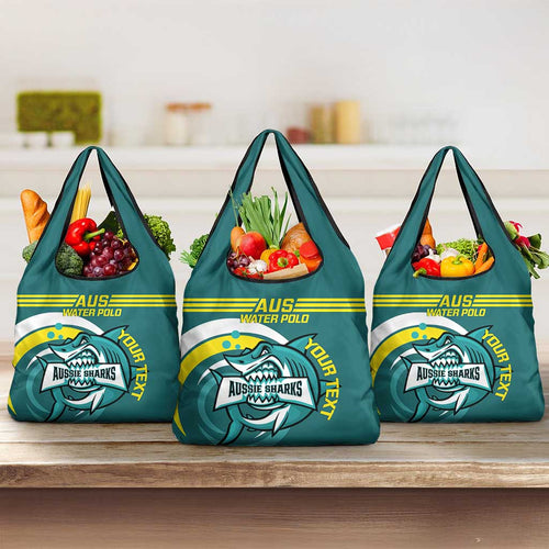 Custom Australia Water Polo 2024 Grocery Bag Aussie Shark Sporty Version