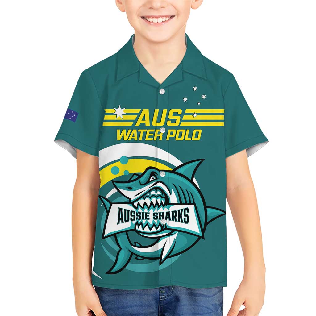 Custom Australia Water Polo 2024 Kid Hawaiian Shirt Aussie Shark Sporty Version