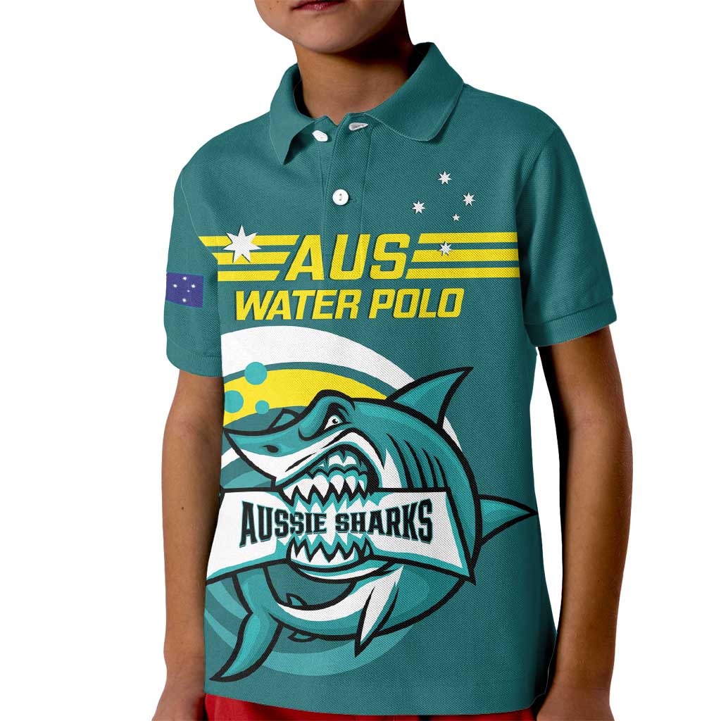 Custom Australia Water Polo 2024 Kid Polo Shirt Aussie Shark Sporty Version