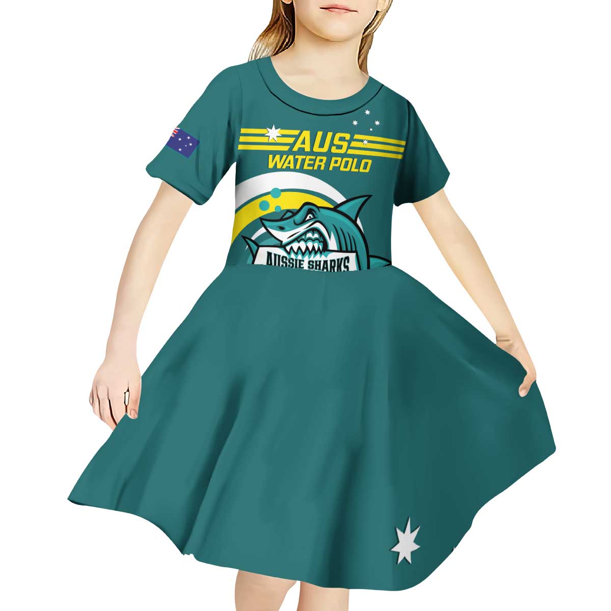 Custom Australia Water Polo 2024 Kid Short Sleeve Dress Aussie Shark Sporty Version