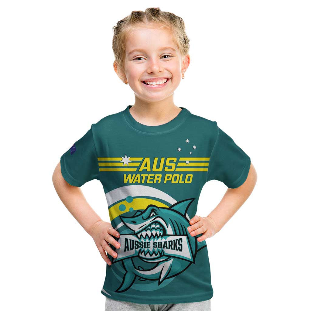 Custom Australia Water Polo 2024 Kid T Shirt Aussie Shark Sporty Version