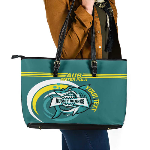 Custom Australia Water Polo 2024 Leather Tote Bag Aussie Shark Sporty Version