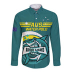 Custom Australia Water Polo 2024 Long Sleeve Button Shirt Aussie Shark Sporty Version
