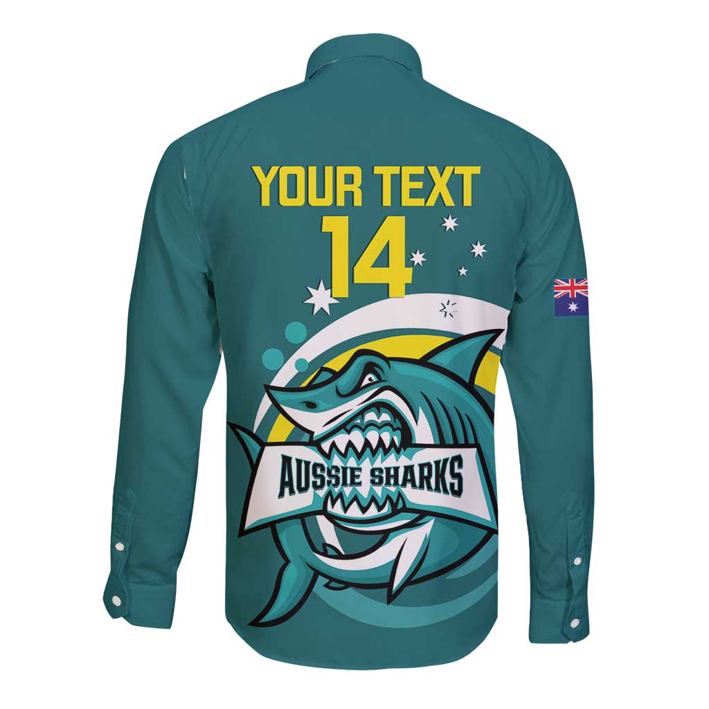 Custom Australia Water Polo 2024 Long Sleeve Button Shirt Aussie Shark Sporty Version
