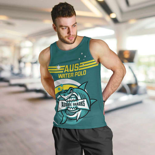 Custom Australia Water Polo 2024 Men Tank Top Aussie Shark Sporty Version
