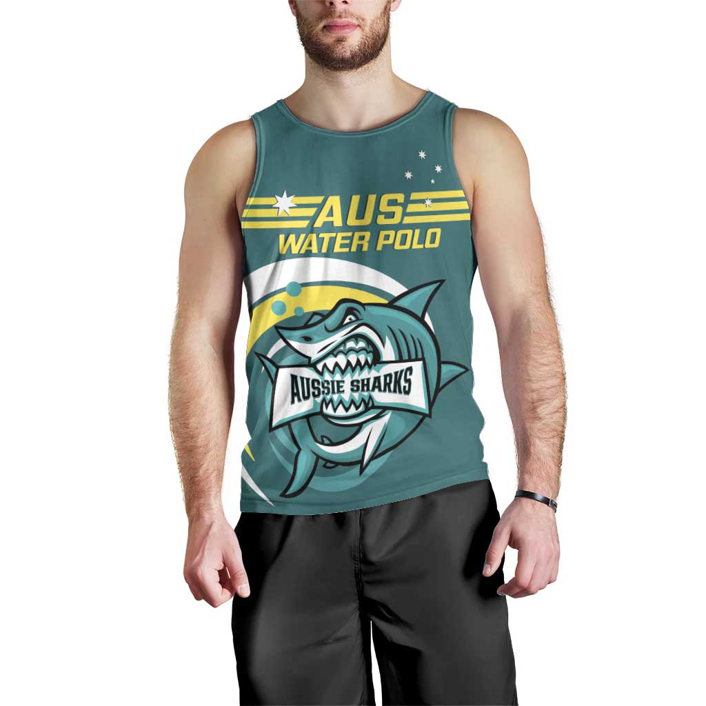 Custom Australia Water Polo 2024 Men Tank Top Aussie Shark Sporty Version