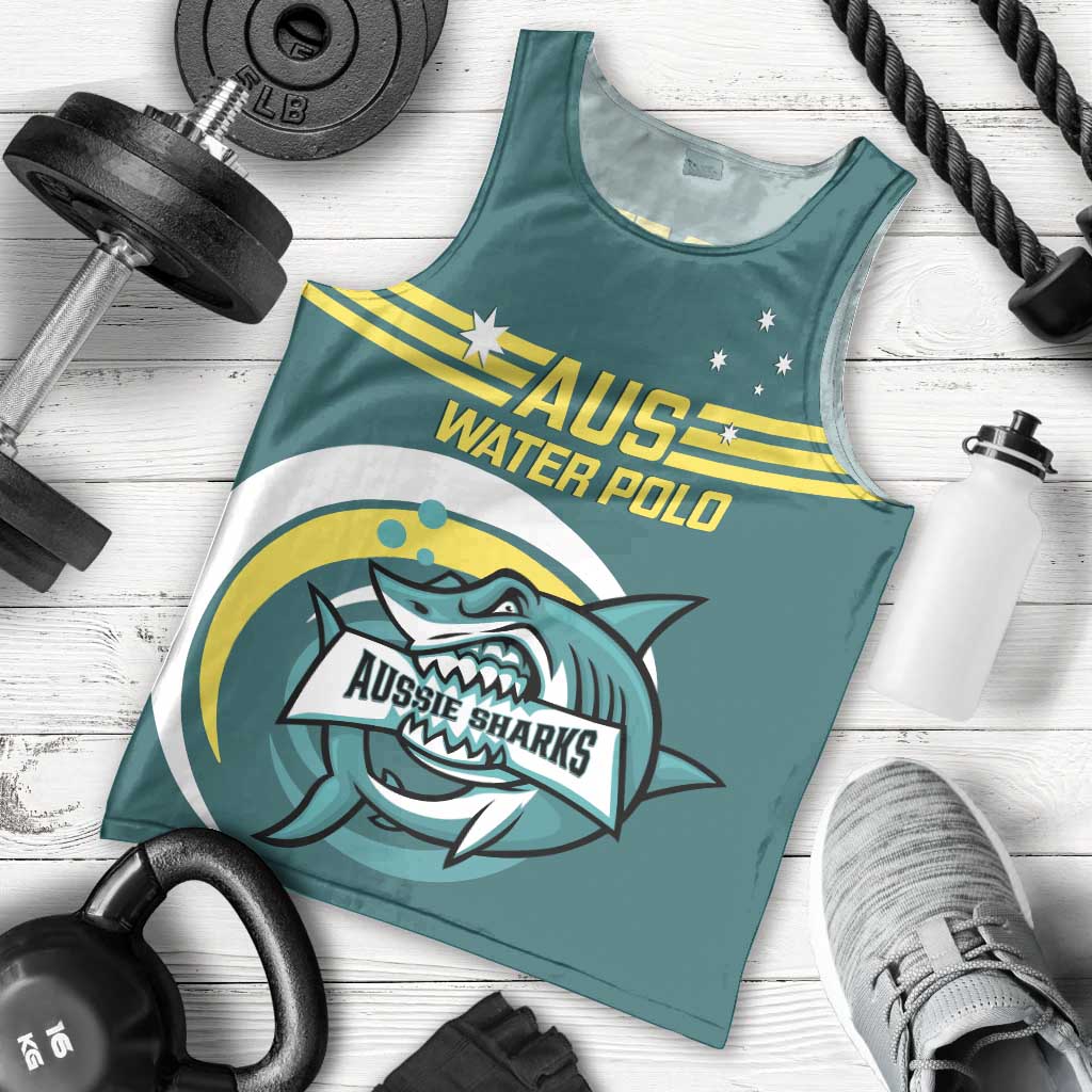 Custom Australia Water Polo 2024 Men Tank Top Aussie Shark Sporty Version