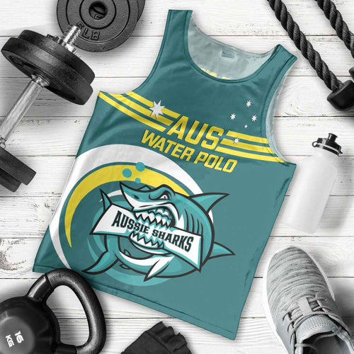 Custom Australia Water Polo 2024 Men Tank Top Aussie Shark Sporty Version