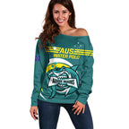 Custom Australia Water Polo 2024 Off Shoulder Sweater Aussie Shark Sporty Version