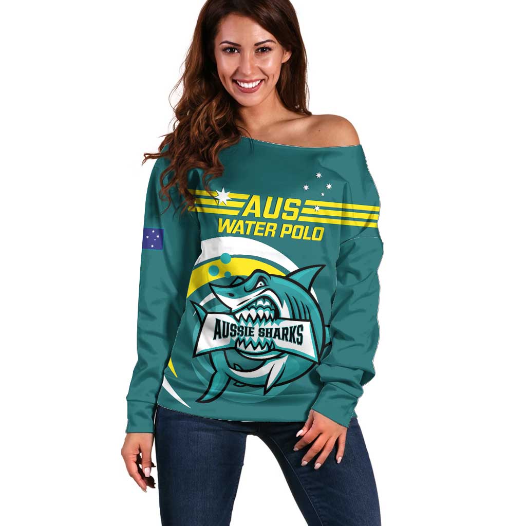 Custom Australia Water Polo 2024 Off Shoulder Sweater Aussie Shark Sporty Version