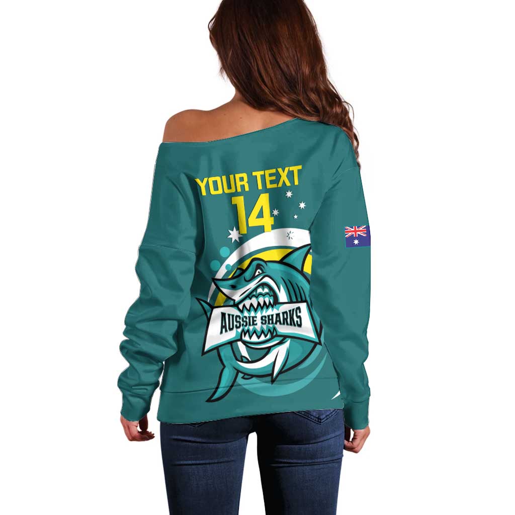 Custom Australia Water Polo 2024 Off Shoulder Sweater Aussie Shark Sporty Version