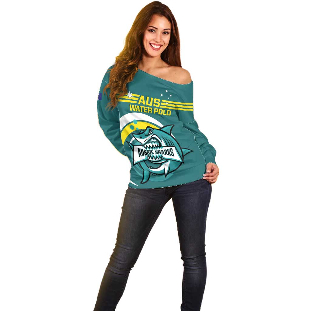 Custom Australia Water Polo 2024 Off Shoulder Sweater Aussie Shark Sporty Version